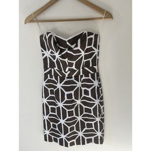 Trina Turk Womens Dress Size 0 Sheath Brown White Dress Strapless Abstract